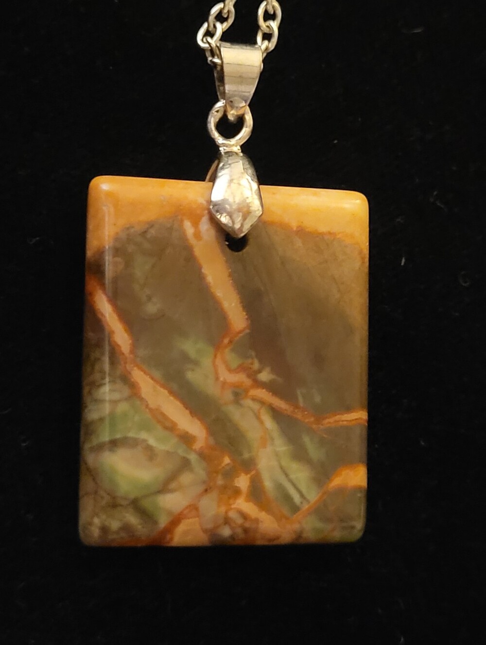 Natural Earthy Jasper Stone Rectangular Pendant Chain Necklace Picasso Jasper